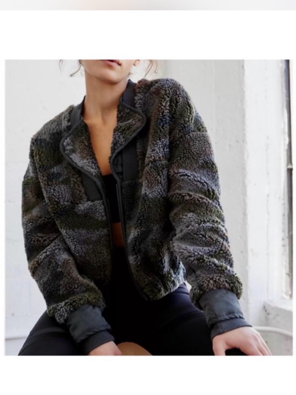 Free People Camo Teddy Sherpa Zip Jacket